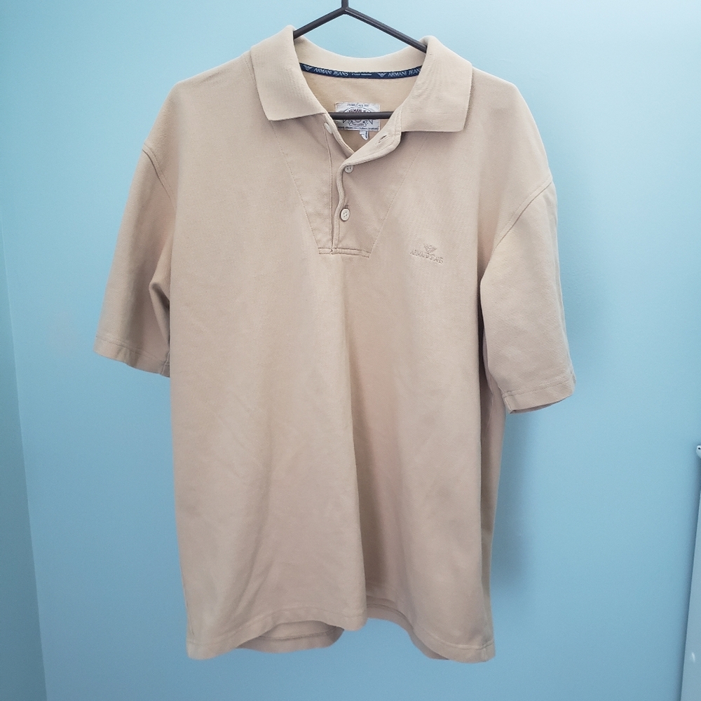 Armani Jeans Tan Polo Shirt Lightweight Cotton